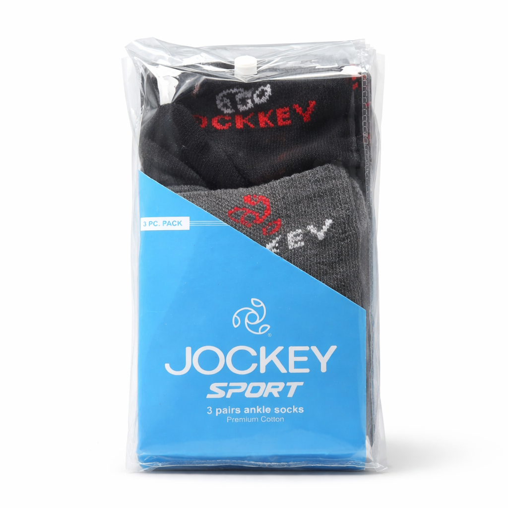 Jockey Premium Ankle Socks – 3 Color Combo (Black, Dark Grey, Navy Blue)