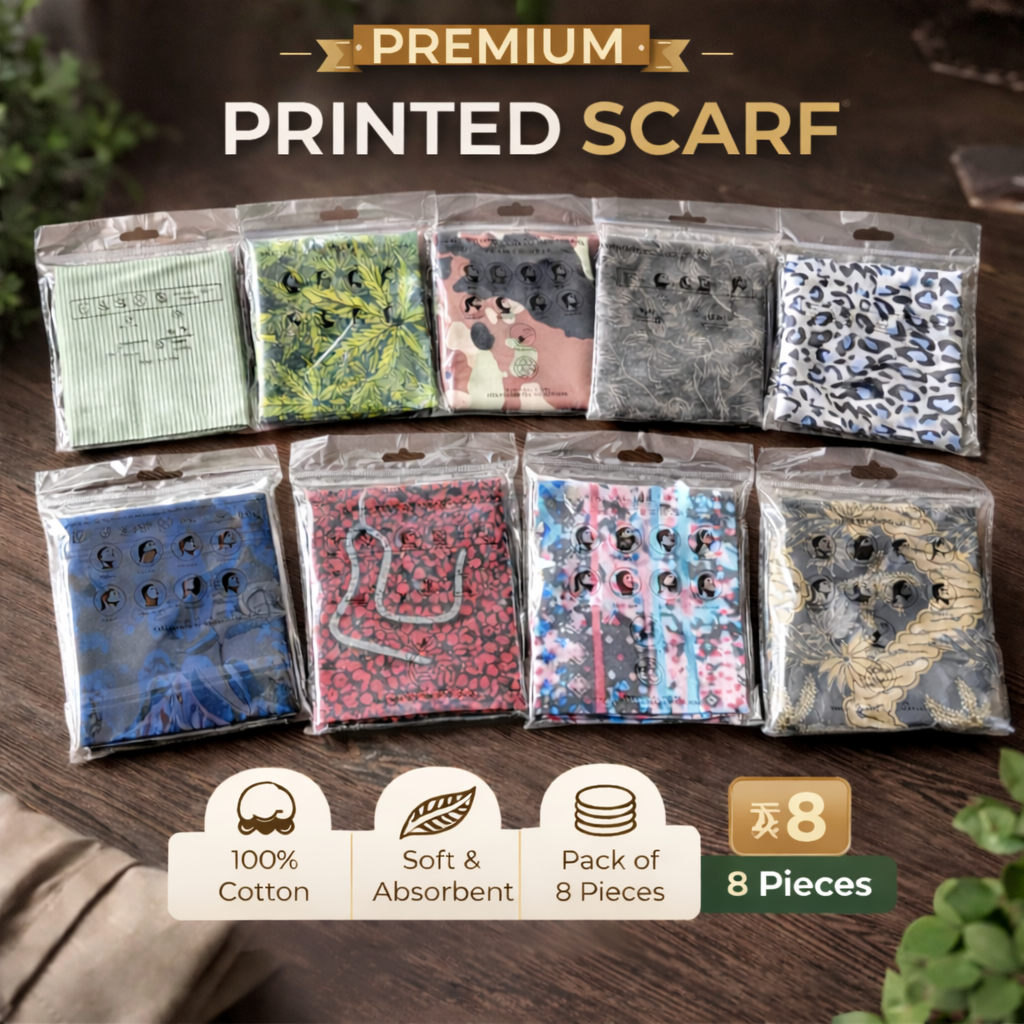 Premium Printed Cotton Handkerchiefs (8 Piece Set)