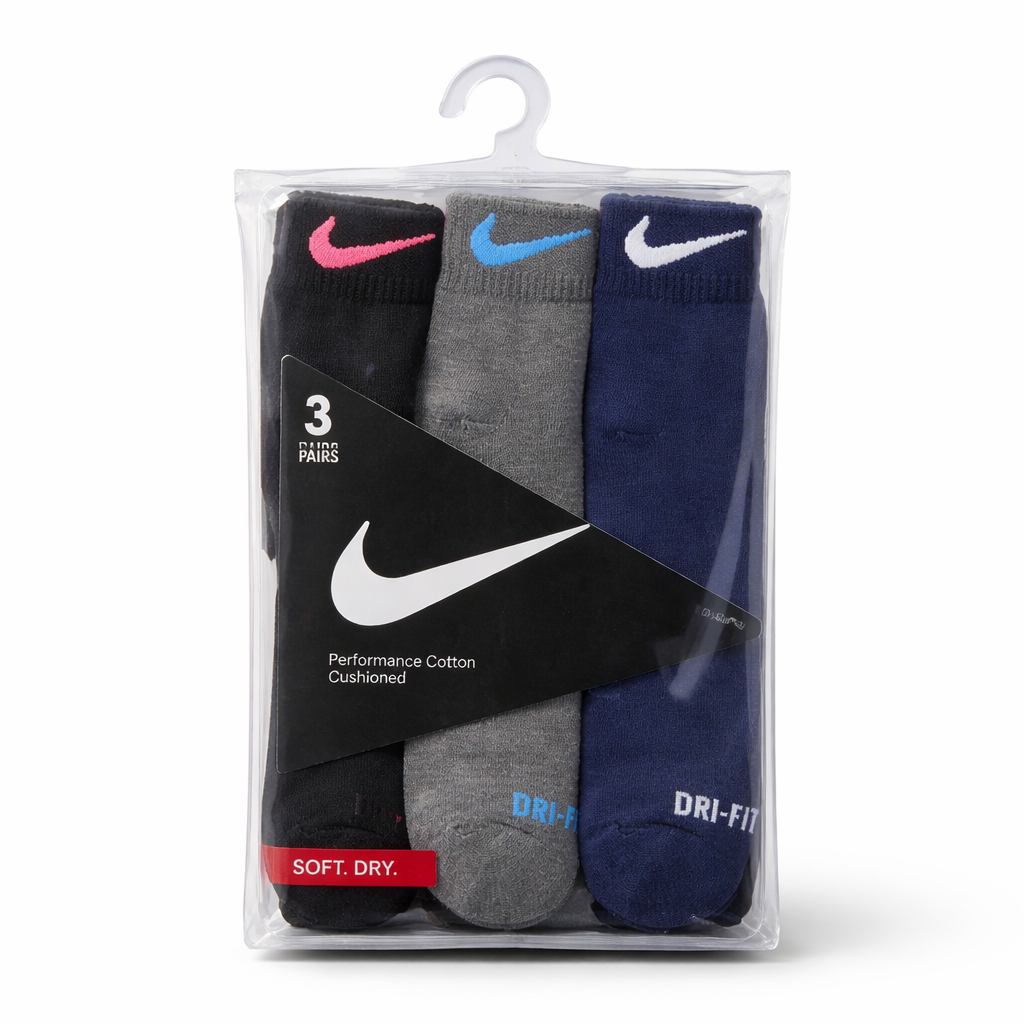 Quality-1 Nike Premium Dri-Fit Ankle Socks – Multi Color Pack (3 Pairs)
