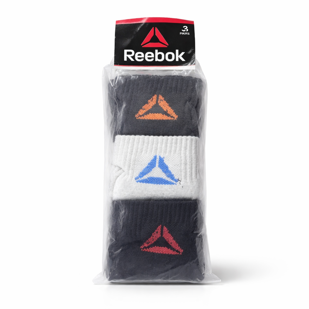 Reebok Premium Cotton Ankle Socks – 3 Color Combo (Black, Light Grey, Dark Grey)